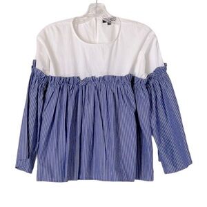 🌺 TopShop Long Bell Sleeve Striped Cinched Blouse Size 6